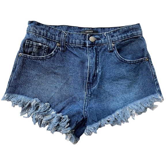 Forever 21 High Rise Frayed Jean Short Size: 24 - Picture 1 of 5